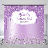 Lofaris Custom Name Purple Glitter Diamond Birthday Backdrop